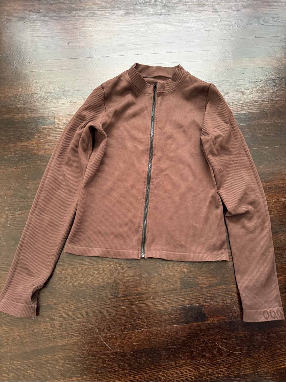 OQQ Brown Ribbed Zip-Front Jacket Size L